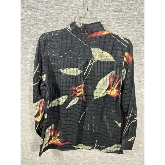 Vtg Chicos Design Women's Black Linen Top Fall Leaves Blouse Size 0 - Picture 5 of 7